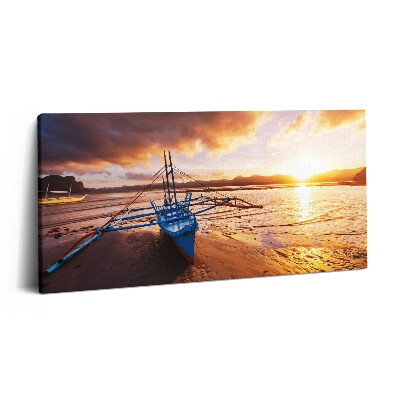 Imprimare tablou canvas 120x60 Barcă pe apă și apus de soare