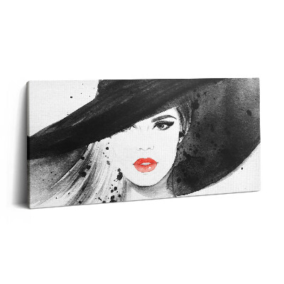 Imprimare tablou canvas 120x60 Femeie cu pălărie și negru