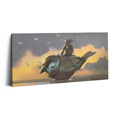Imprimare tablou canvas 120x60 O fată stă pe o pasăre