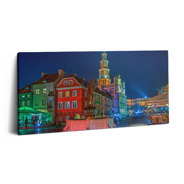 Imprimare tablou canvas 120x60 Piața Poznań noaptea