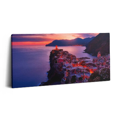 Imprimare tablou canvas 120x60 Oraș de la malul mării seara