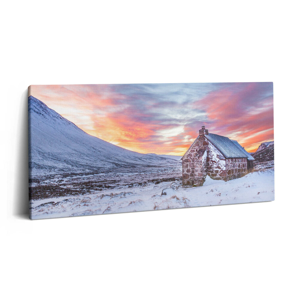 Imprimare tablou canvas 120x60 O căsuță în munții înzăpeziți