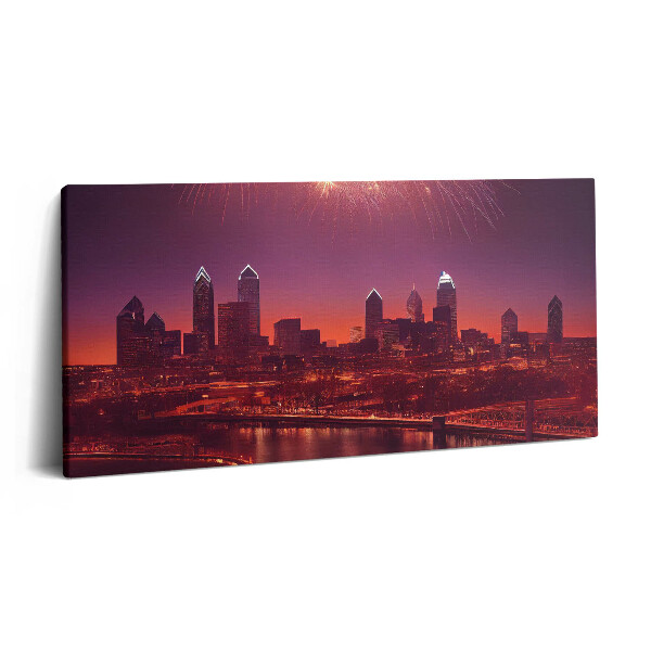Imprimare tablou canvas 120x60 Focuri de artificii asupra orașului Philadelphia noaptea