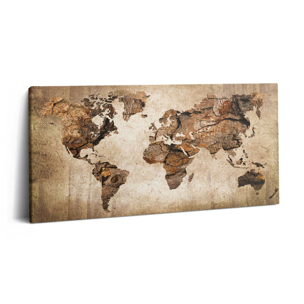 Imprimare tablou canvas 120x60 Hartă a lumii din lemn