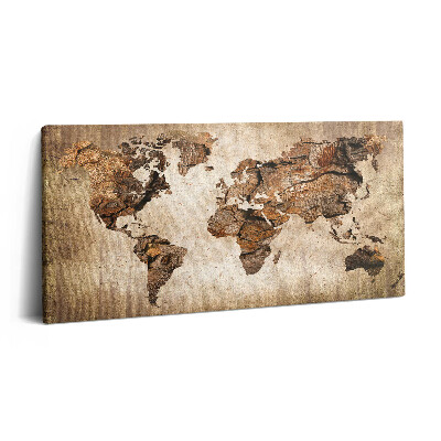 Imprimare tablou canvas 120x60 Hartă a lumii din lemn