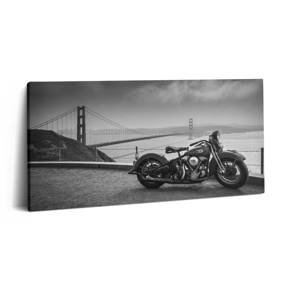 Imprimare tablou canvas 120x60 Motocicleta și Podul Golden Gate