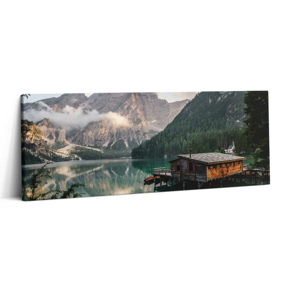 Print pe canvas 125x50 Casă la lac în munți