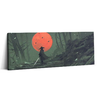 Print pe canvas 125x50 Samurai în pădure și lună noaptea