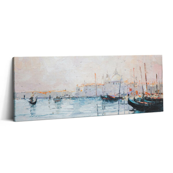 Print pe canvas 125x50 Pictură în ulei cu gondole venețiene