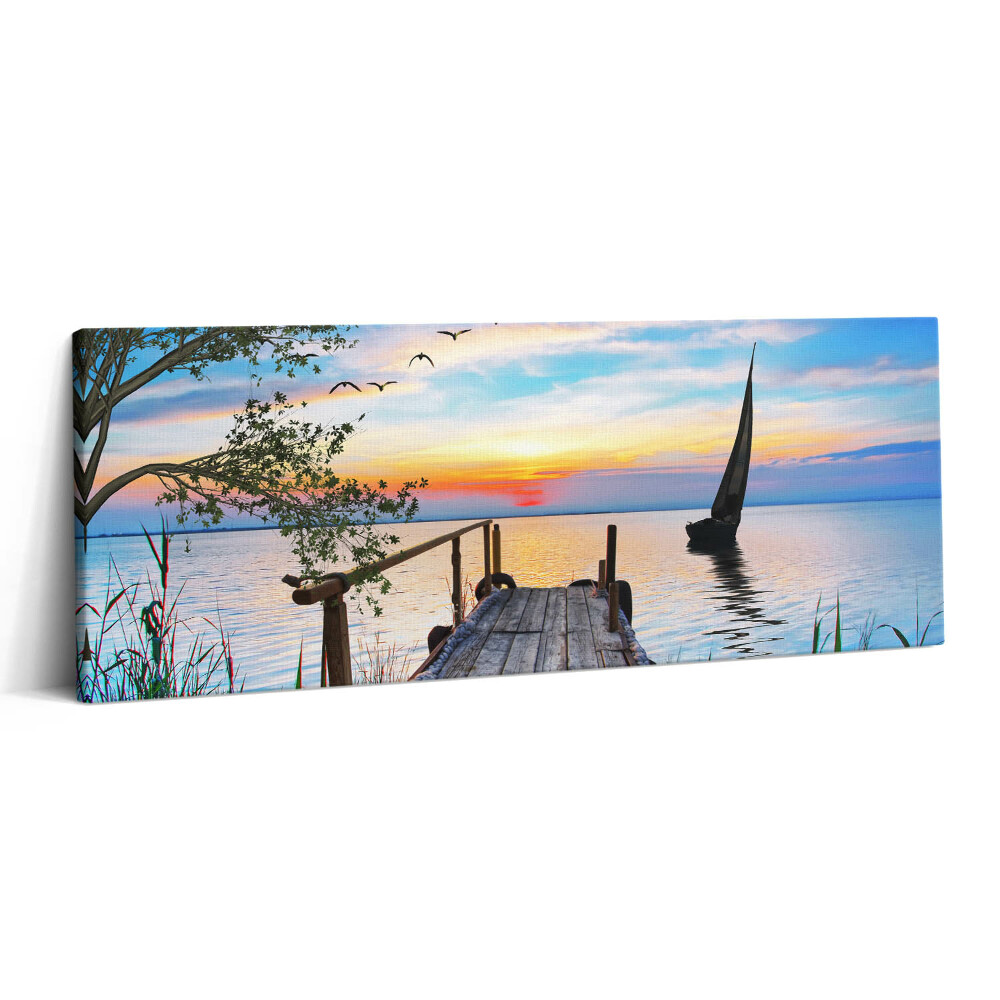 Print pe canvas 125x50 Peisaj lacustru cu o barcă