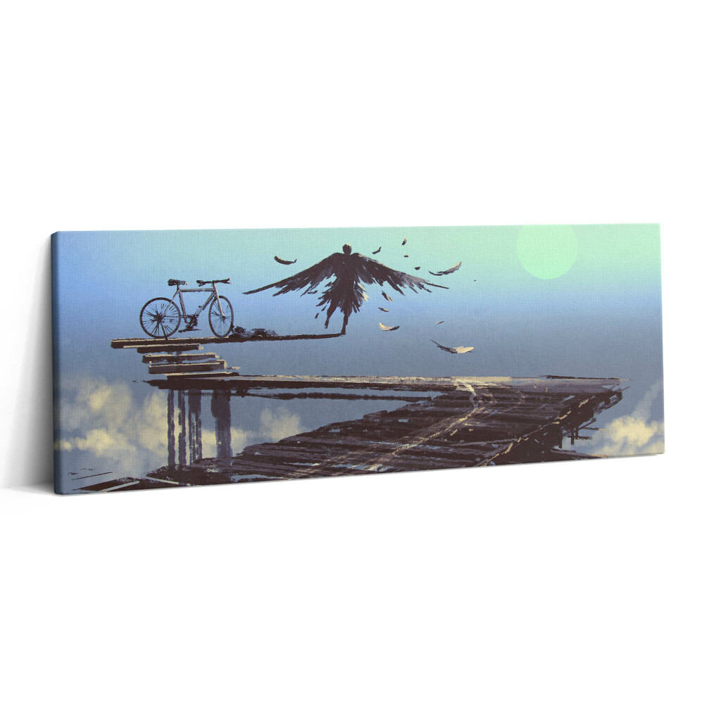 Print pe canvas 125x50 Ilustrație a unui înger și a unei biciclete