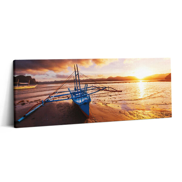 Print pe canvas 125x50 Barcă pe apă și apus de soare