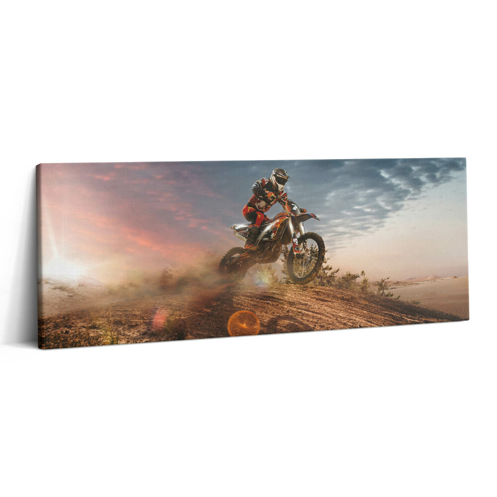 Print pe canvas 125x50 Bărbat pe o motocicletă în deșert
