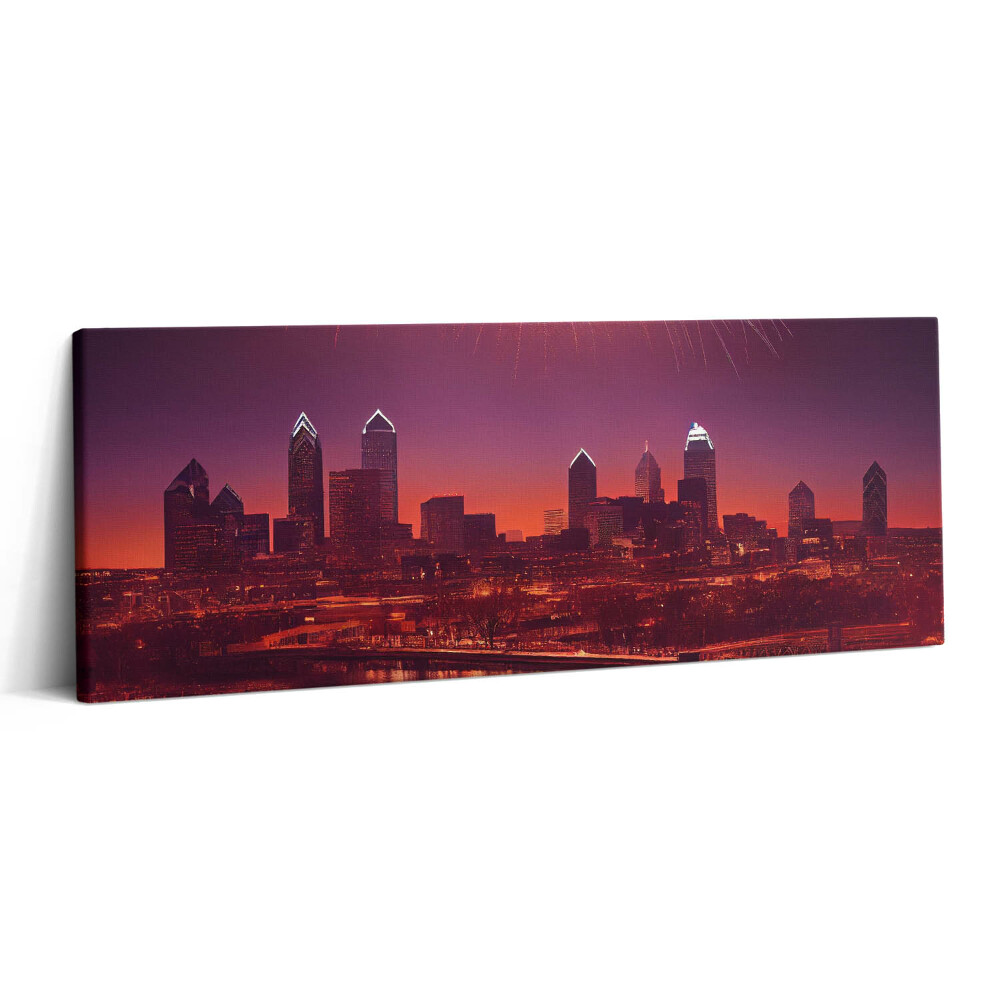Print pe canvas 125x50 Focuri de artificii asupra orașului Philadelphia noaptea