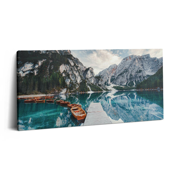 Print pe pânză 140x70 O barcă pe un lac din munți