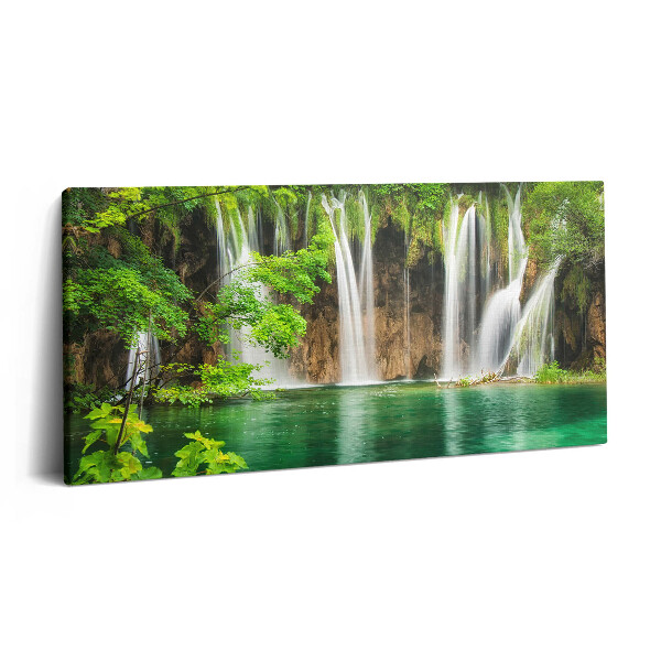 Print pe pânză 140x70 Natură - cascadă și vegetație lac