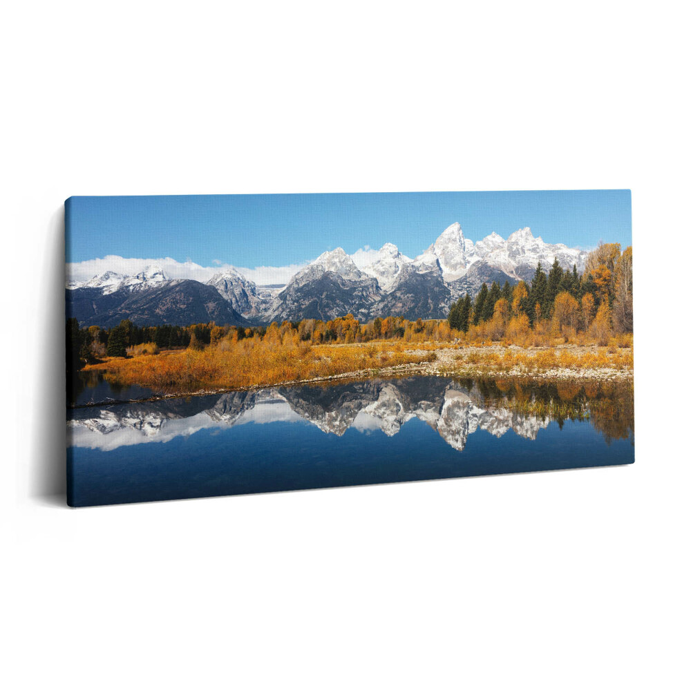 Print pe pânză 140x70 Lac de munte și copaci de toamnă