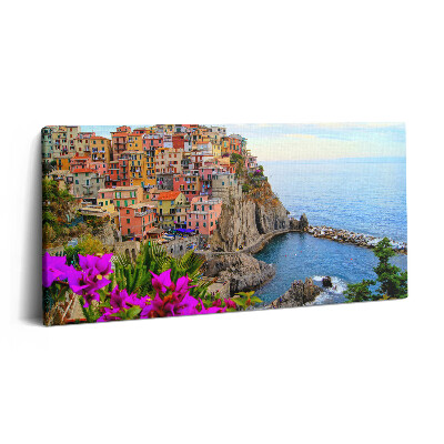 Print pe pânză 140x70 Flori și coasta Cinque Terre, Italia