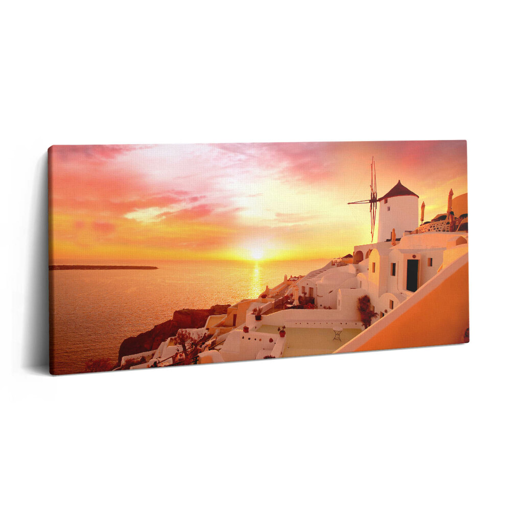 Print pe pânză 140x70 Santorini cu o moară de vânt veche