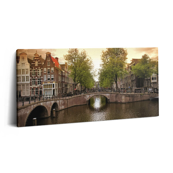 Print pe pânză 140x70 Canalele din Amsterdam în oraș
