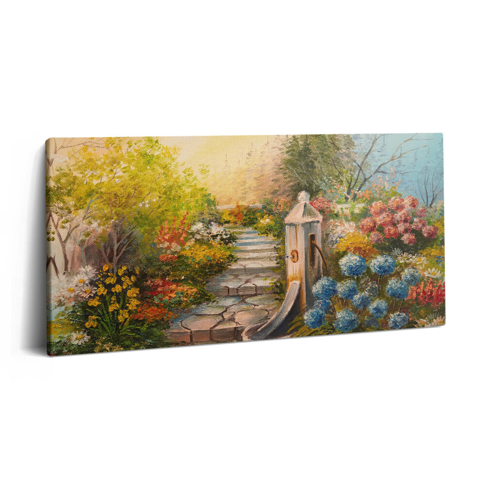 Print pe pânză 140x70 Compoziție de ulei - scări de piatră în pădure