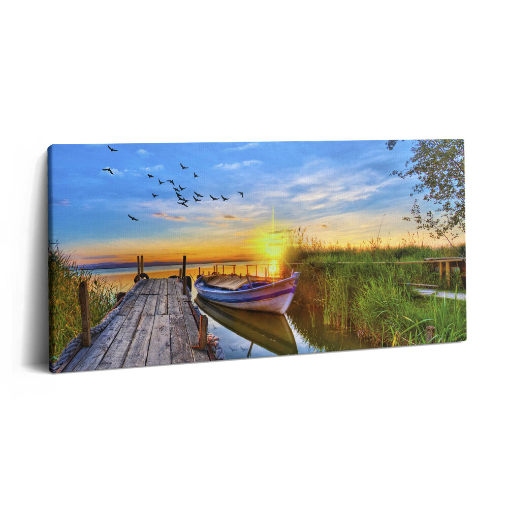 Print pe pânză 140x70 Vedere a lacului și a apusului de soare