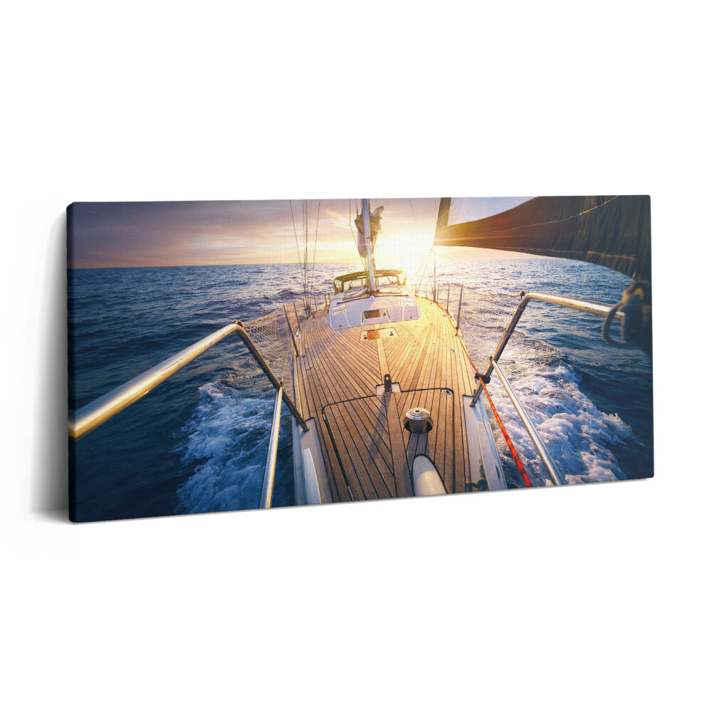 Print pe pânză 140x70 Apus de soare pe puntea unei bărci cu pânze
