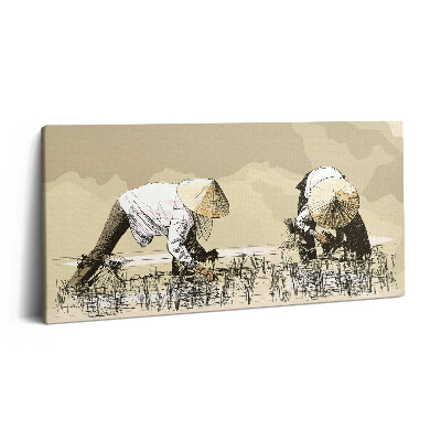 Print pe pânză 140x70 Două femei recoltează orez în Asia