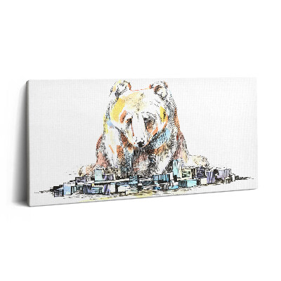 Print pe pânză 140x70 Ursul și orașul abstract
