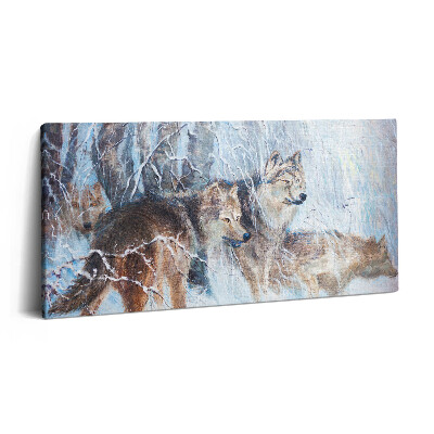 Print pe pânză 140x70 Desen cu lupii în pădure