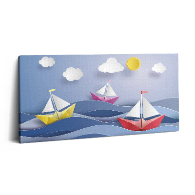 Print pe pânză 140x70 Bărci cu pânze origami colorate