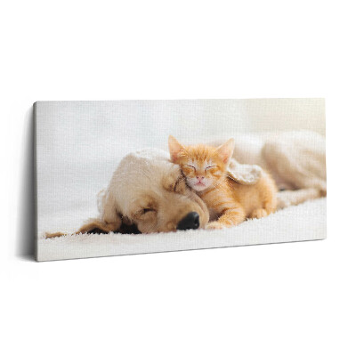 Print pe pânză 140x70 Animale care dorm, pisică și câine