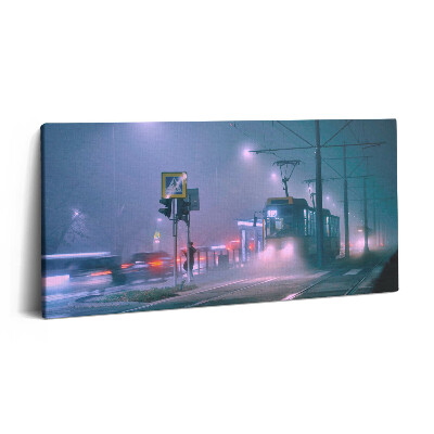 Print pe pânză 140x70 Varșovia în ceață noaptea