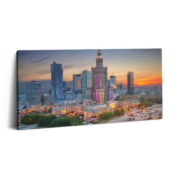 Print pe pânză 140x70 Panoramă a apusului de soare din Varșovia
