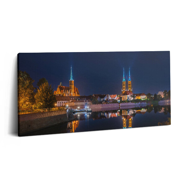 Print pe pânză 140x70 Catedrala din Wrocław noaptea