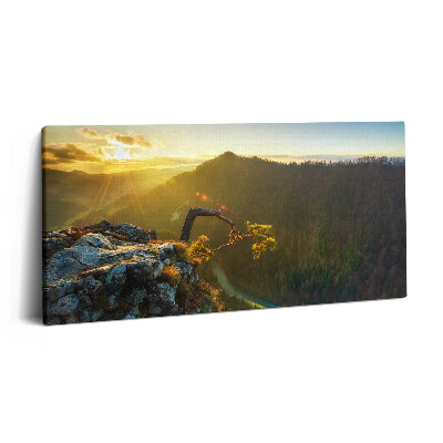 Print pe pânză 140x70 Apus de soare peste munți