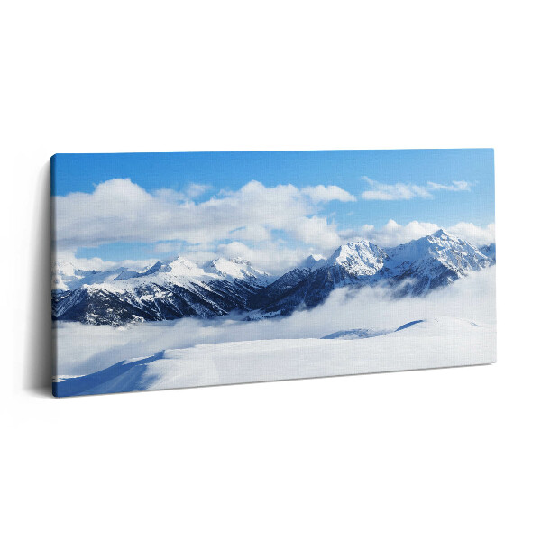 Print pe pânză 140x70 Panoramă a munților de iarnă din Alpii francezi