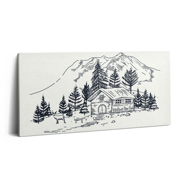 Print pe pânză 140x70 Desenul unei cabane de munte