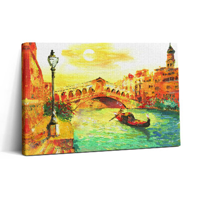 Tablou canvas 30x20 Veneția - Gondola și Podul Rialto