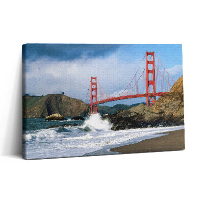 Tablou canvas 30x20 Valuri pe malul mării și podul roșu