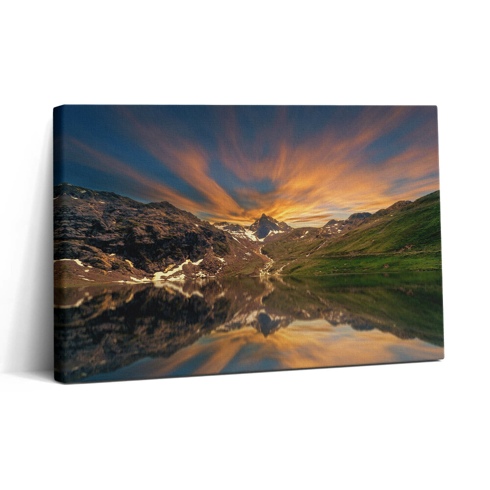 Tablou canvas 30x20 Lacul de munte și apusul soarelui