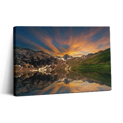 Tablou canvas 30x20 Lacul de munte și apusul soarelui
