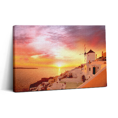 Tablou canvas 30x20 Santorini cu o moară de vânt veche