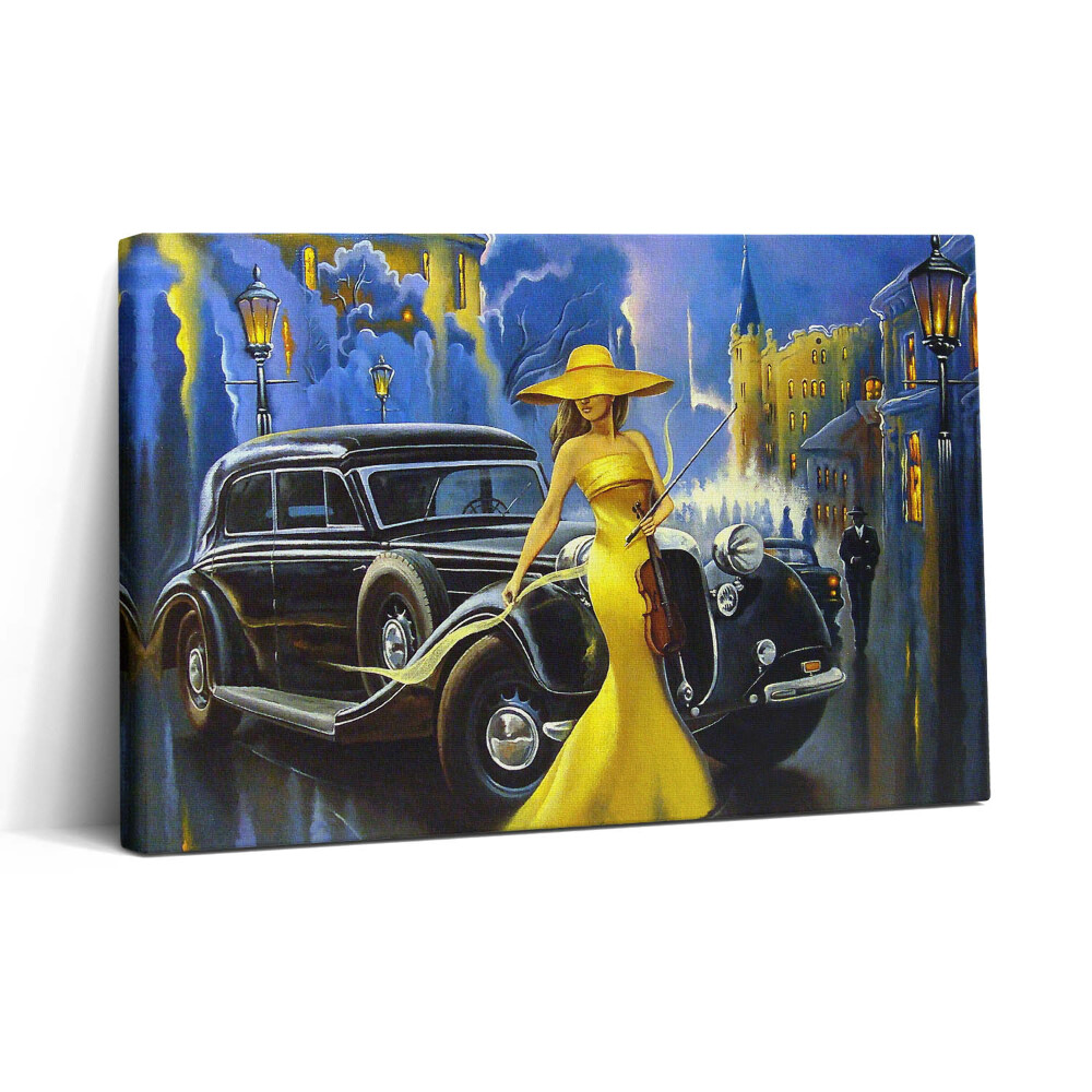 Tablou canvas 30x20 Doamnă cu o vioară retro