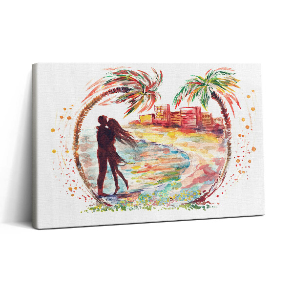 Tablou canvas 30x20 Dragoste în acuarelă pe plaja din Miami