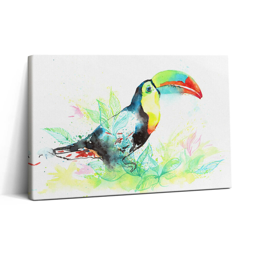 Tablou canvas 30x20 Toucan iarbă acuarelă