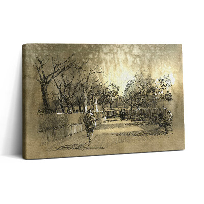 Tablou canvas 30x20 Schiță - Parc și copaci în sepia