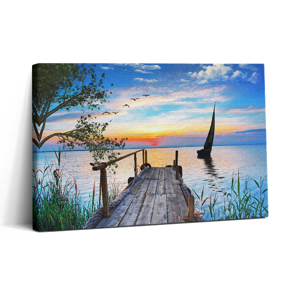 Tablou canvas 30x20 Peisaj lacustru cu o barcă