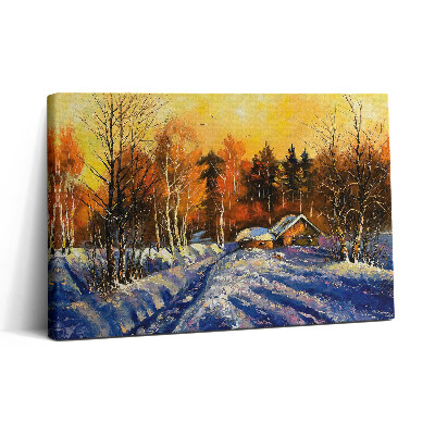 Tablou canvas 30x20 Seară în satul de iarnă