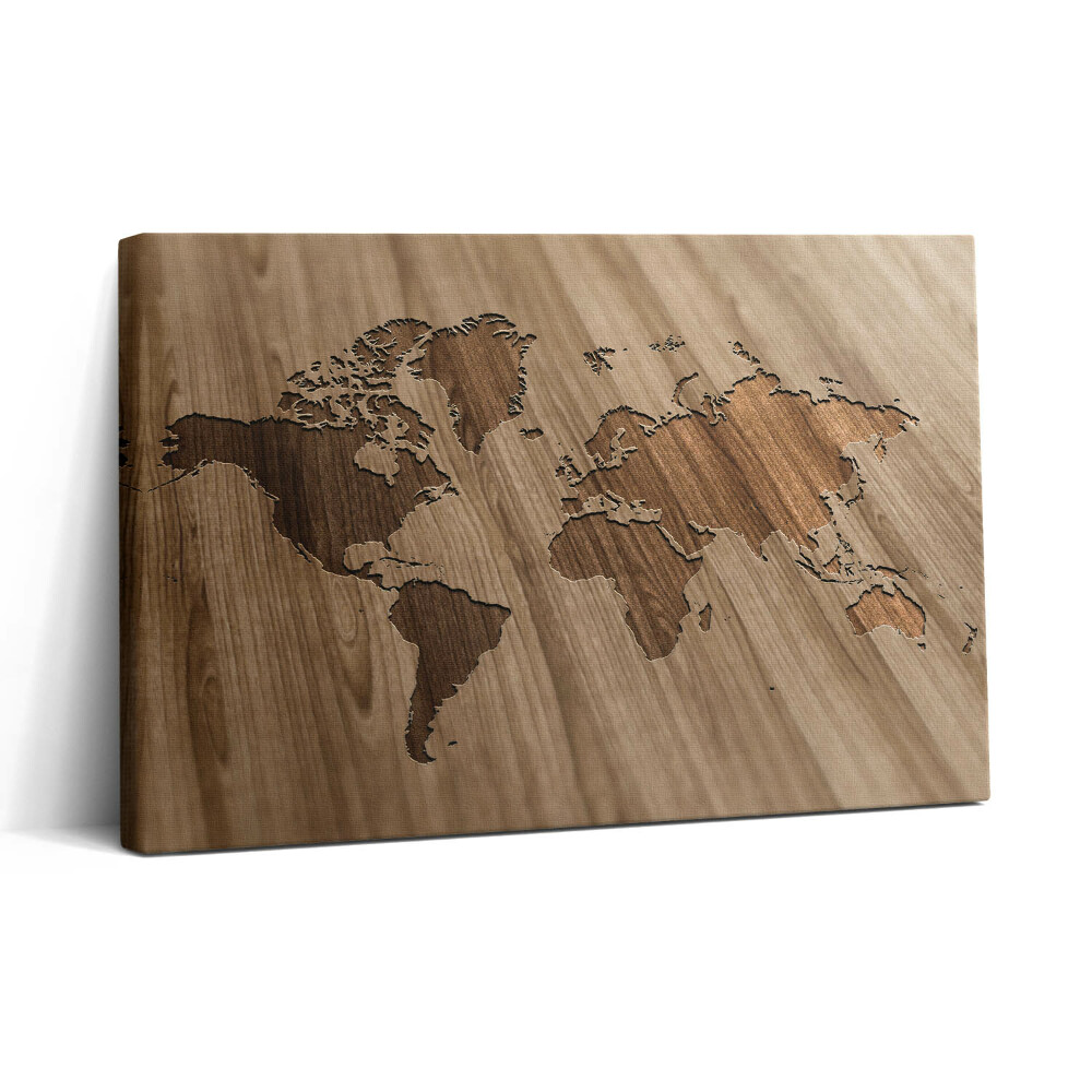 Tablou canvas 30x20 Hartă a lumii pe lemn